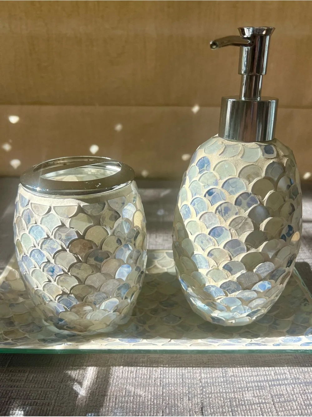 Macy's Iridescent Mosaic Glass Bath Set (3-Piece Mermaid Scale)